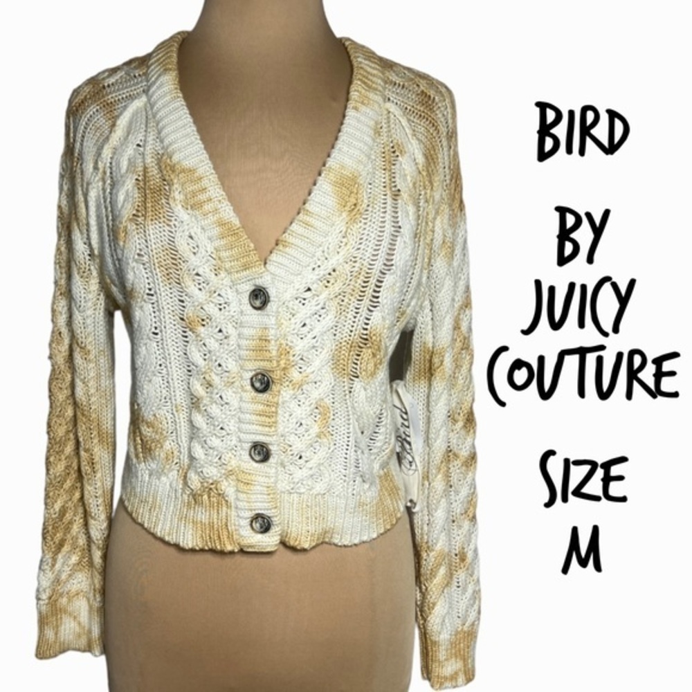 Bird by Juicy Couture tea stained tie dye cable knit cropped cardigan sweater - Picture 2 of 6